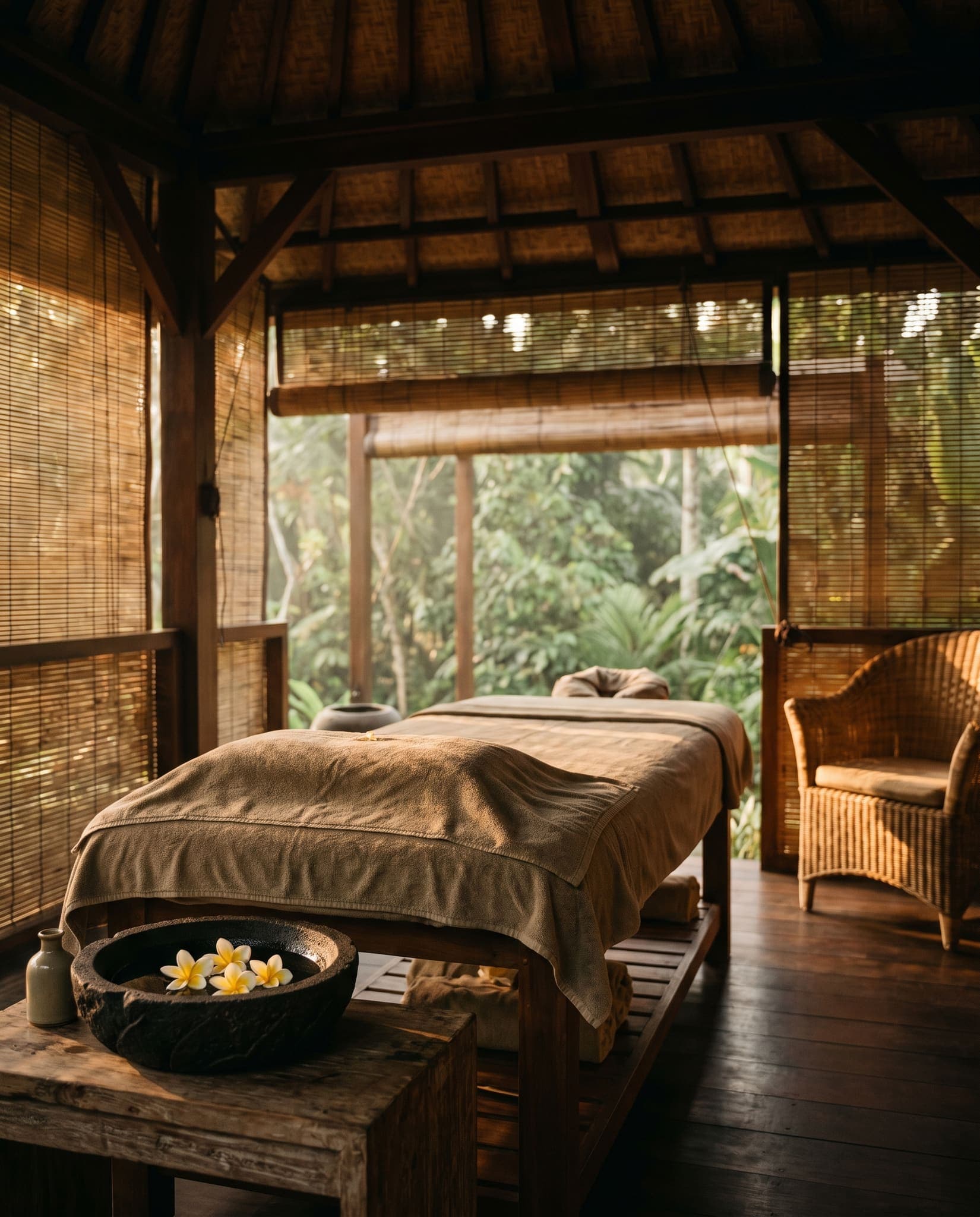 Spa treatment room in a timber pavilion